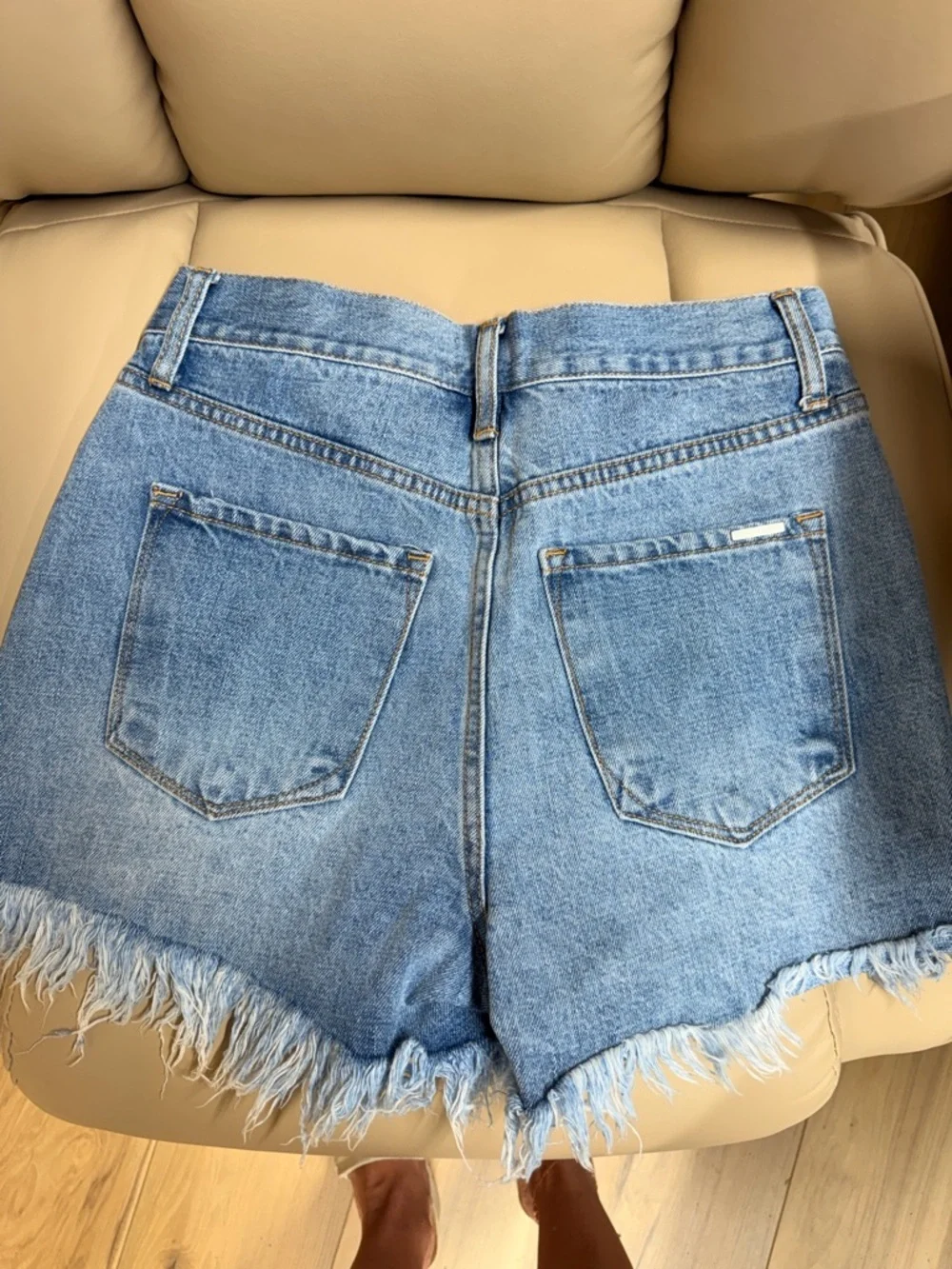 Insane Gene High Rise Denim Shorts Women Medium Wash Distressed Raw Hem - Picture 2 of 3